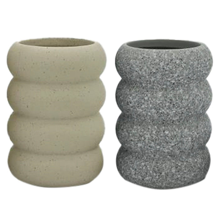 Support pour brosses à dents Home ESPRIT Gris Crème Dolomite 7 x 7 x 10 cm (2 Unités)