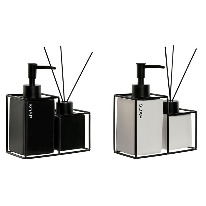 Set da Bagno Home ESPRIT Bianco Nero Metallo Dolomite 14,5 x 8 x 17 cm 2 Pezzi (2 Unità)
