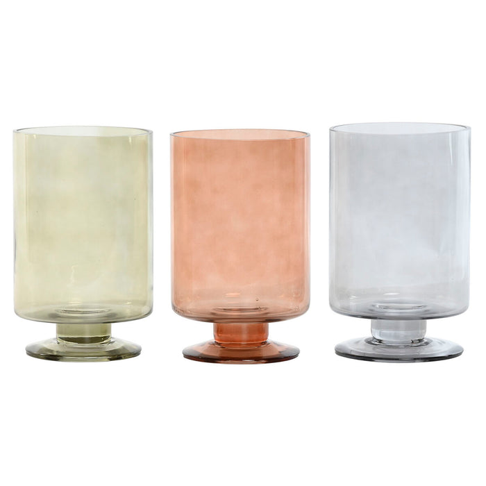 Vaso Home ESPRIT Azzurro Verde Ambra Cristallo Moderno 12,5 x 12,5 x 20 cm (3 Unità)