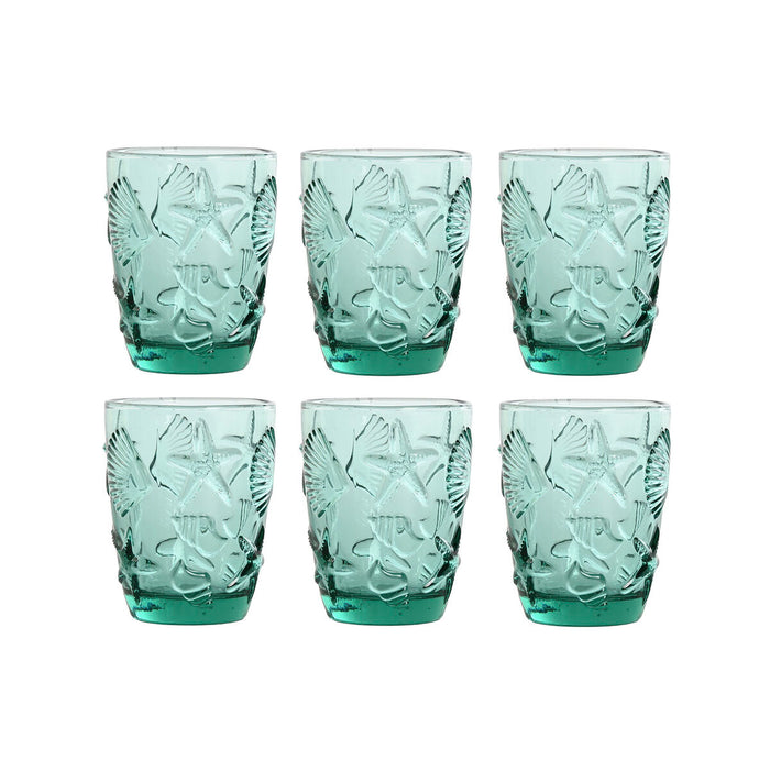 Set of glasses Home ESPRIT Turquoise Crystal Mediterranean With relief 290 ml (6 Units)