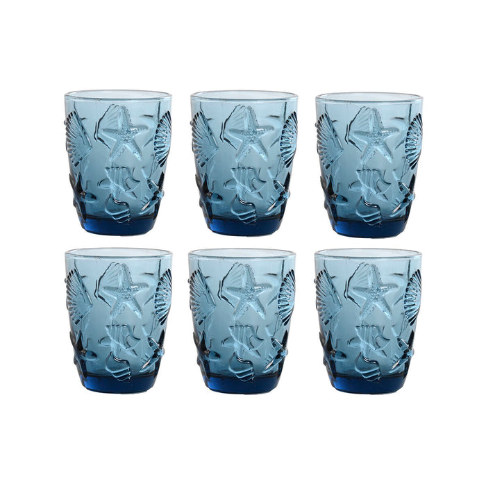 Set of glasses Home ESPRIT Blue Crystal Mediterranean With relief 290 ml (6 Units)