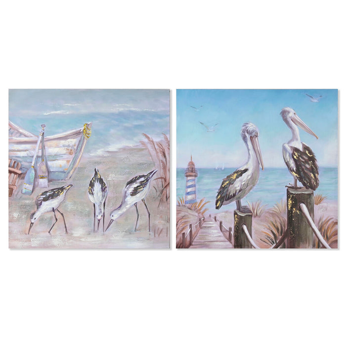 Cuadro Home ESPRIT Pájaros Mediterráneo 80 x 3 x 80 cm (2 Unidades)