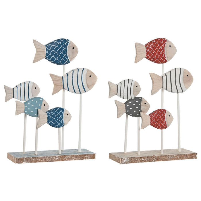 Decorative Figure Home ESPRIT Blue White Red Fish 17 x 6 x 25 cm (2 Units)