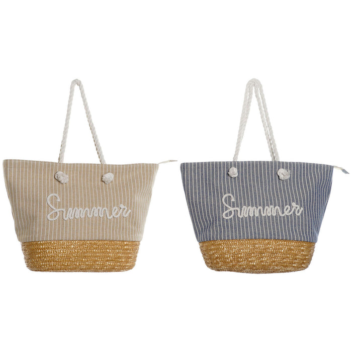 Women's Handbag Home ESPRIT Blue Beige Natural 52 x 16 x 33 cm (2 Units)