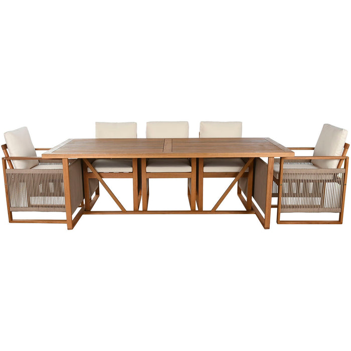 Conjunto de Mesa con Sillas Home ESPRIT Marrón Cuerda Madera de eucalipto 230 x 100 x 75 cm