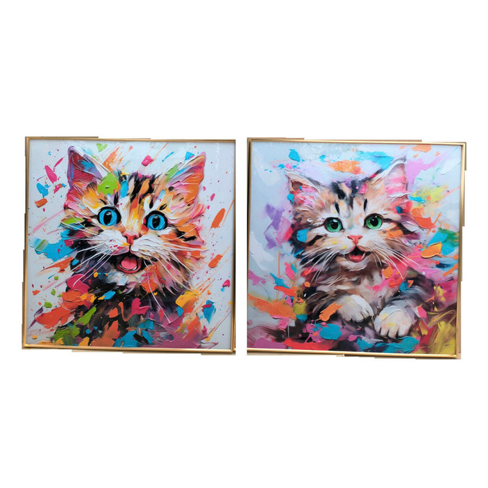 Cuadro Home ESPRIT Moderno Gato 80 x 3,5 x 80 cm (2 Unidades)