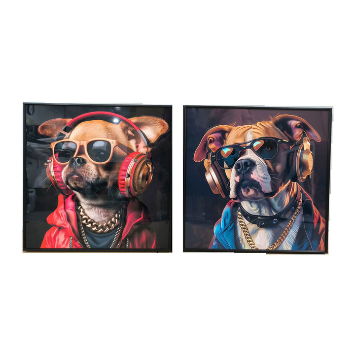 Cuadro Home ESPRIT Azul Marrón Rojo Moderno Perro 50 x 3,5 x 50 cm (2 Unidades)