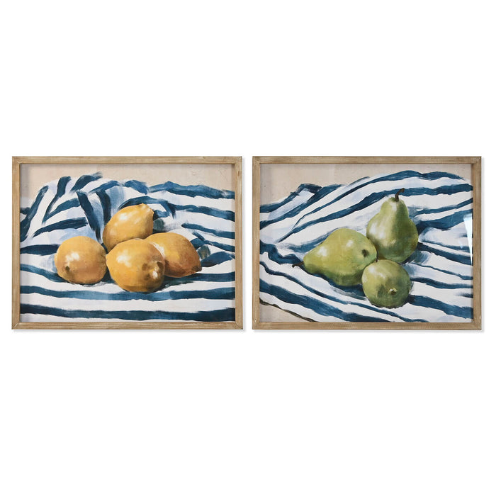 Cuadro Home ESPRIT Amarillo Azul Blanco Verde Fruta Mediterráneo 60 x 2,5 x 45 cm (2 Unidades)