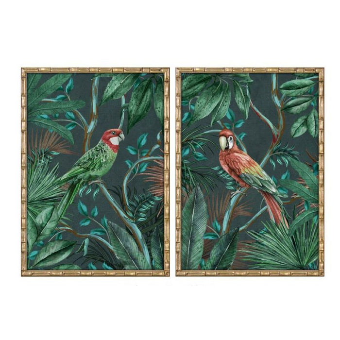 Cuadro Home ESPRIT Verde Loro Tropical 50 x 2,8 x 70 cm (2 Unidades)