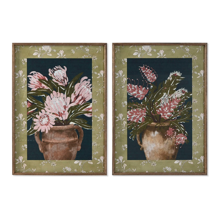 Cuadro Home ESPRIT Azul Verde Rosa Jarrón Shabby Chic Florero 50 x 2,5 x 70 cm (2 Unidades)