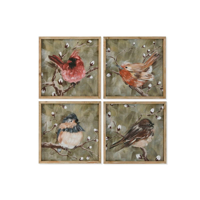 Cuadro Home ESPRIT Verde Pájaros Shabby Chic 50 x 2 x 50 cm (4 Unidades)