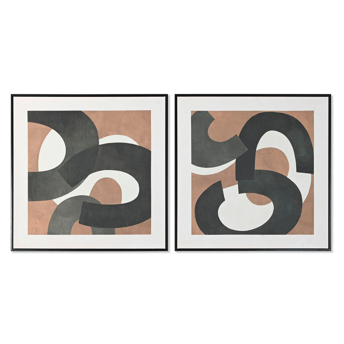 Cuadro Home ESPRIT Marrón Negro Verde Abstracto Urbano 80 x 4 x 80 cm (2 Unidades)