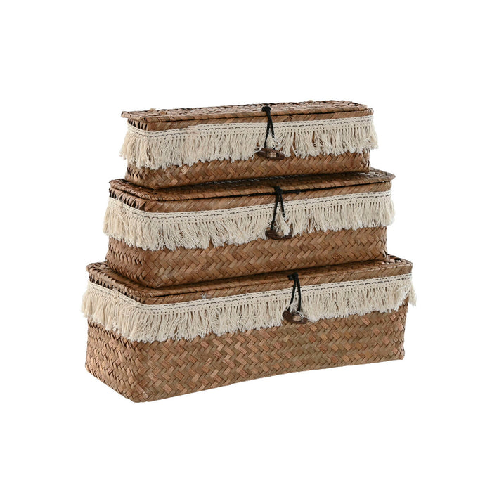 Juego de Cestas Home ESPRIT Blanco Natural Fibra natural Boho Desgastado (3 Piezas)