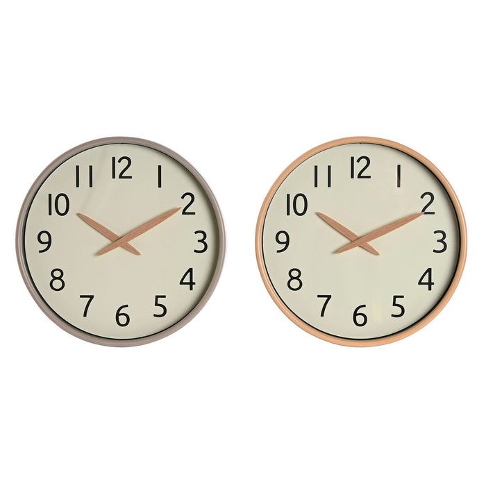 Reloj de Pared Home ESPRIT Beige Natural PVC Madera 30 x 4,7 x 30 cm (2 Unidades)