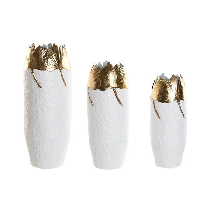 Set of 3 Vases Home ESPRIT White Golden Metal 21 x 21 x 55 cm (3 Pieces)