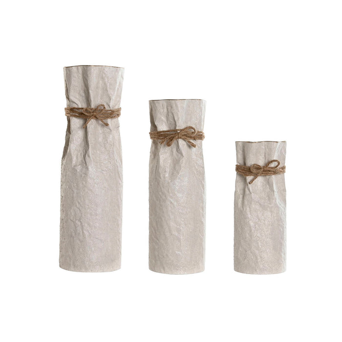 Ensemble de 3 Vases Home ESPRIT Beige Métal Corde 17 x 17 x 54 cm (3 Pièces)