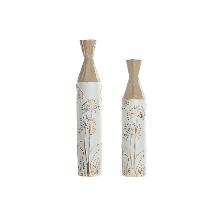 Ensemble de 2 Vases Home ESPRIT Beige Marron Clair Métal 13,5 x 13,5 x 71 cm (2 Pièces)