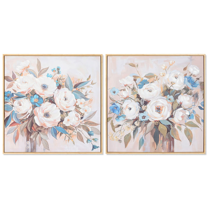 Cuadro Home ESPRIT Azul Blanco Beige Romántico Florero 60 x 3,5 x 60 cm (2 Unidades)