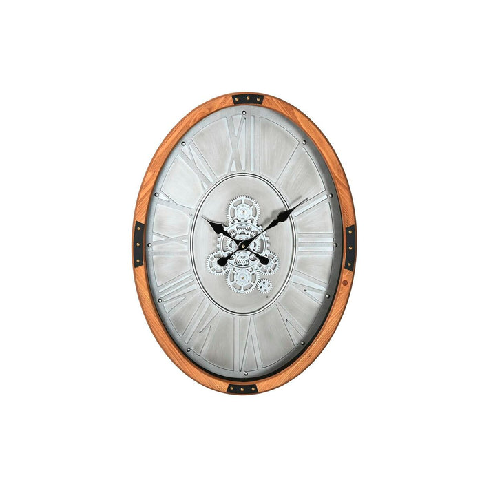 Reloj de Pared Home ESPRIT Plateado Natural Metal Cristal Madera de pino 50 x 8 x 68 cm
