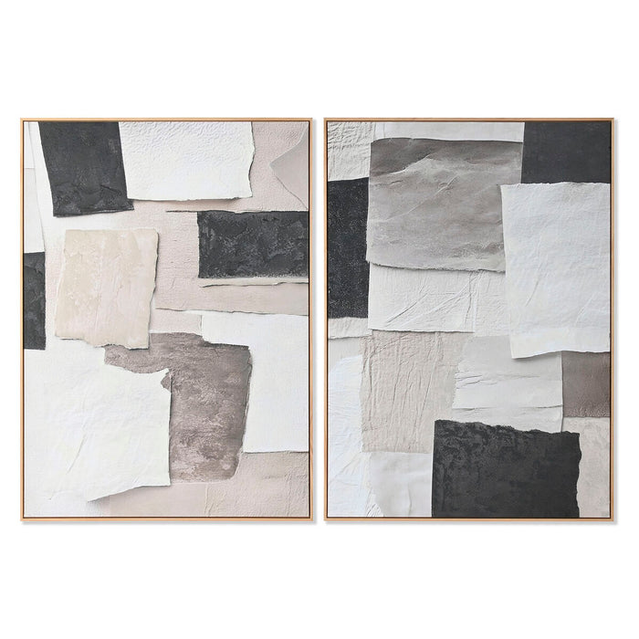 Cuadro Home ESPRIT Blanco Negro Beige Abstracto 103 x 4,3 x 143 cm (2 Unidades)
