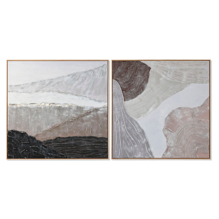 Cuadro Home ESPRIT Marrón Negro Beige Abstracto 123 x 4,3 x 123 cm (2 Unidades)