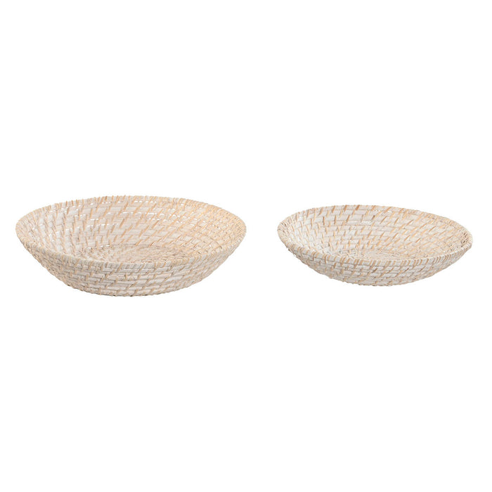 Centro de Mesa Home ESPRIT Blanco Natural Bambú Ratán 35 x 35 x 8 cm (2 Piezas)
