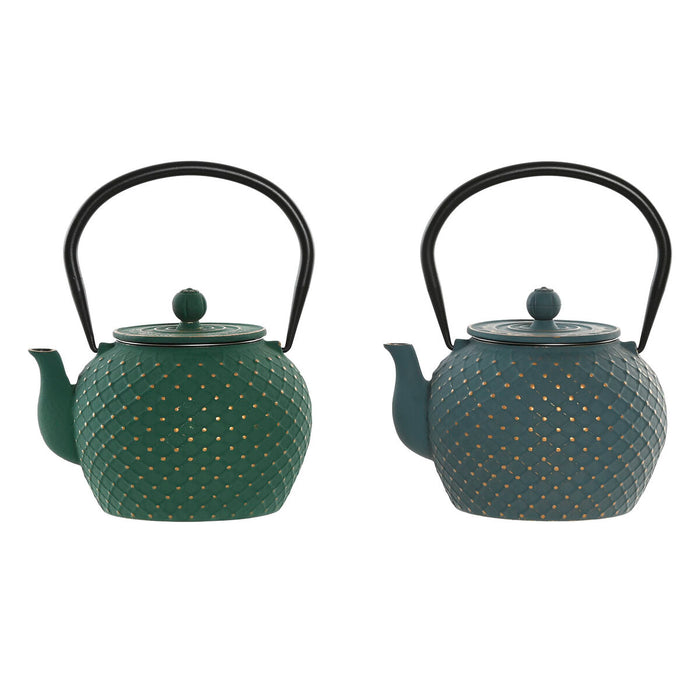 Théière Home ESPRIT Bleu Vert Acier inoxydable Fer 1 L (2 Unités)