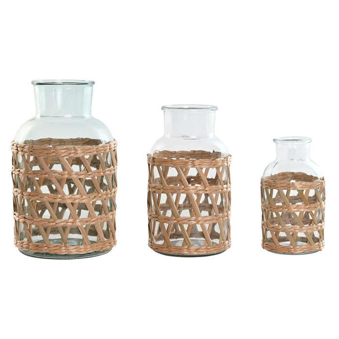 Jarrón Home ESPRIT Natural Cristal 18,3 x 18,3 x 30 cm (3 Piezas)