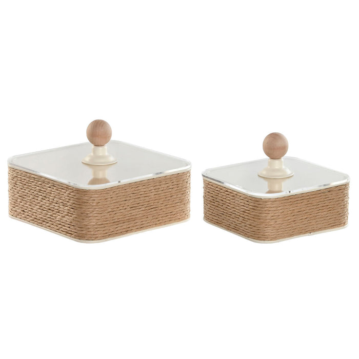 Boîte à bijoux Home ESPRIT Marron Clair Métal 16 x 16 x 11 cm (2 Pièces)