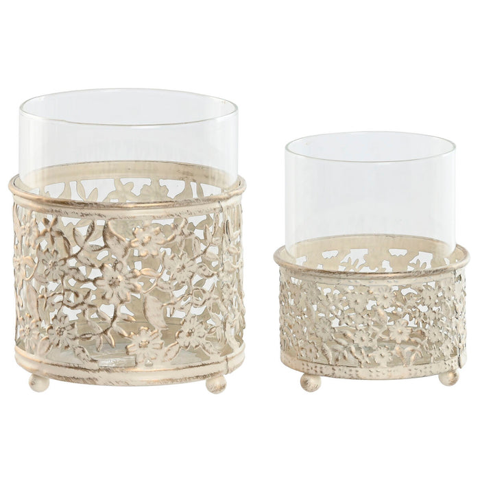 Candleholder Home ESPRIT Cream Metal Crystal 11 x 11 x 13 cm (2 Units)