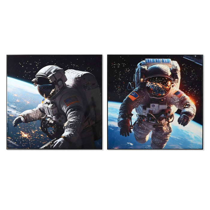 Cuadro Home ESPRIT Azul Negro Moderno Astronauta Lacado 100 x 4 x 100 cm (2 Unidades)