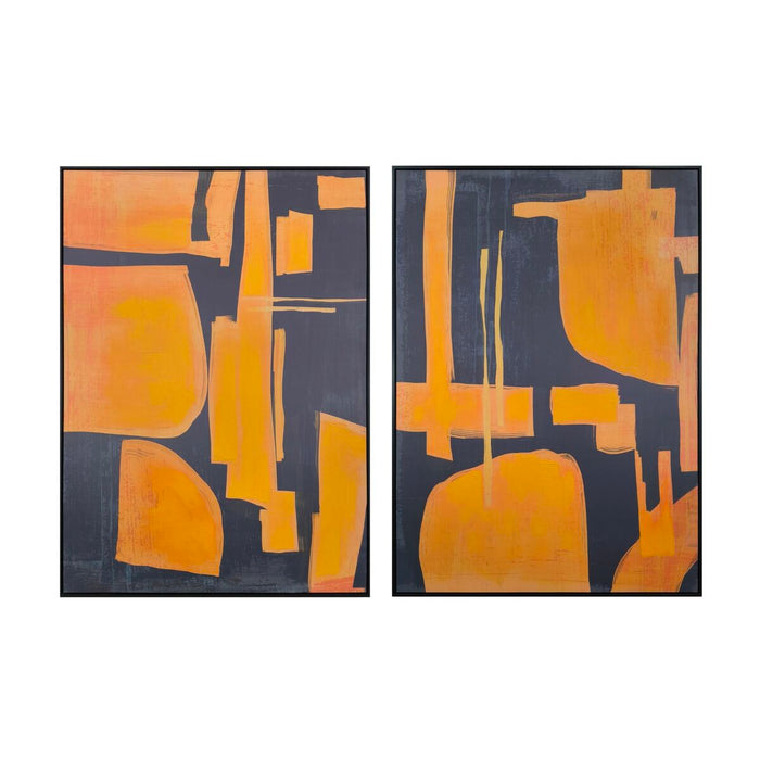 Cuadro Home ESPRIT Azul Naranja Abstracto Urbano 103 x 4,5 x 143 cm (2 Unidades)
