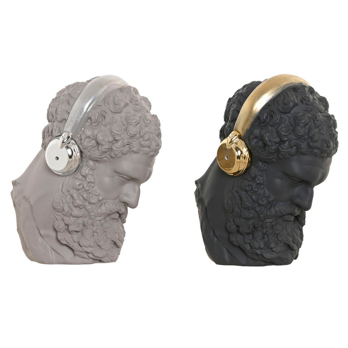 Figura Decorativa Home ESPRIT Negro Gris Dorado Plateado Auriculares 14 x 10 x 17 cm (2 Unidades)