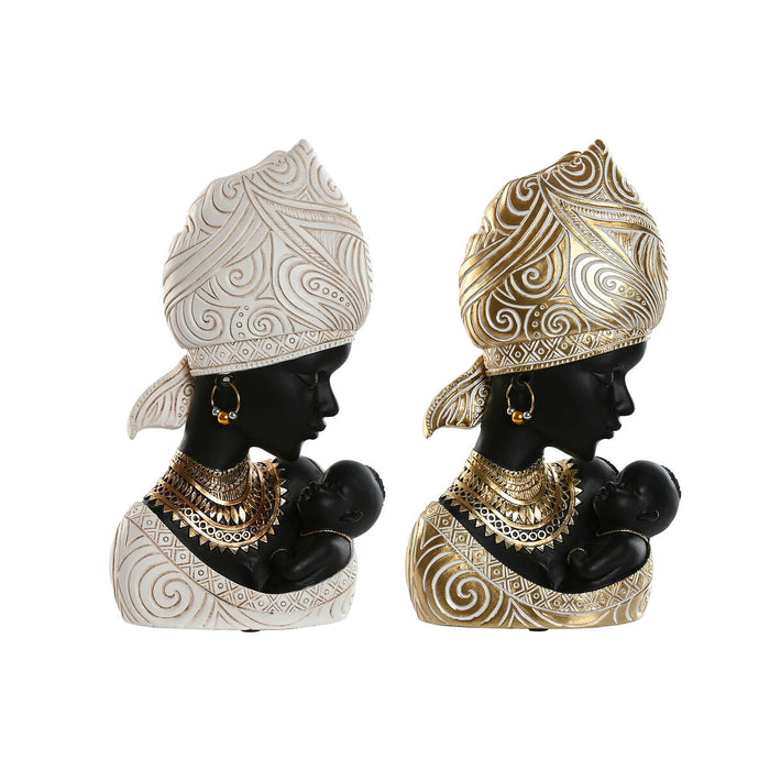 Decorative Figure Home ESPRIT White Black Golden African Woman 15 x 9 x 25 cm (2 Units)