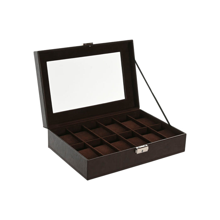 Caja-Joyero Home ESPRIT Marrón oscuro Poliuretano Cristal Acero Madera MDF 30 x 20 x 8 cm