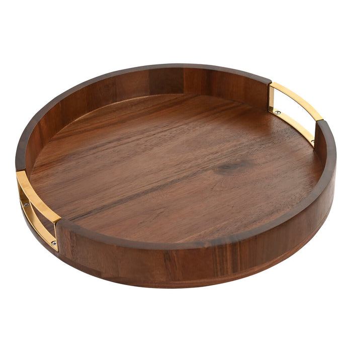 Bandeja de Aperitivos Home ESPRIT Dorado Natural Metal Acacia 35,5 x 35,5 x 5 cm
