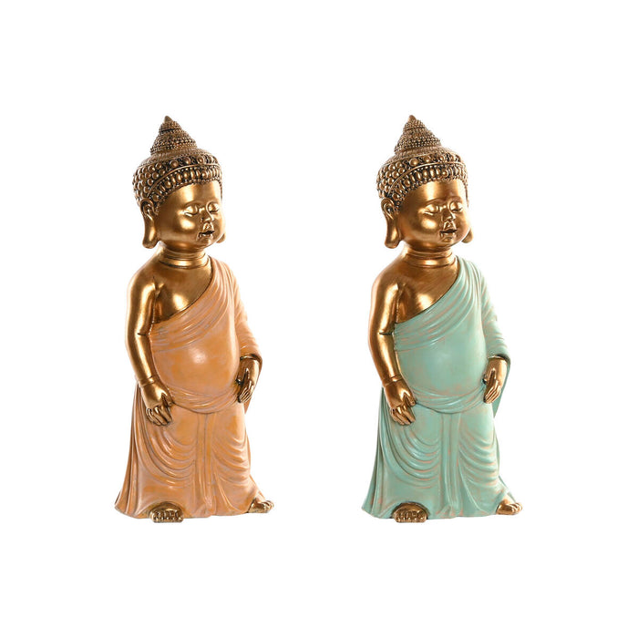 Figura Decorativa Home ESPRIT Verde Rosa Buda Oriental 10 x 8 x 24 cm (2 Unidades)