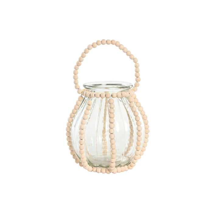 Portavelas Home ESPRIT Transparente Natural Marrón claro Madera Cristal 22 x 22 x 22 cm