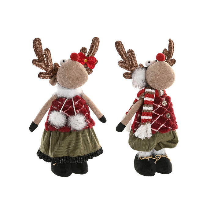 Adorno Navideño Home ESPRIT Marrón Rojo Verde Reno 23 x 16 x 41 cm (2 Unidades)