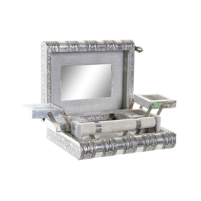 Caja-Joyero Home ESPRIT Plateado Natural Madera Aluminio 22,5 x 18,8 x 7,6 cm