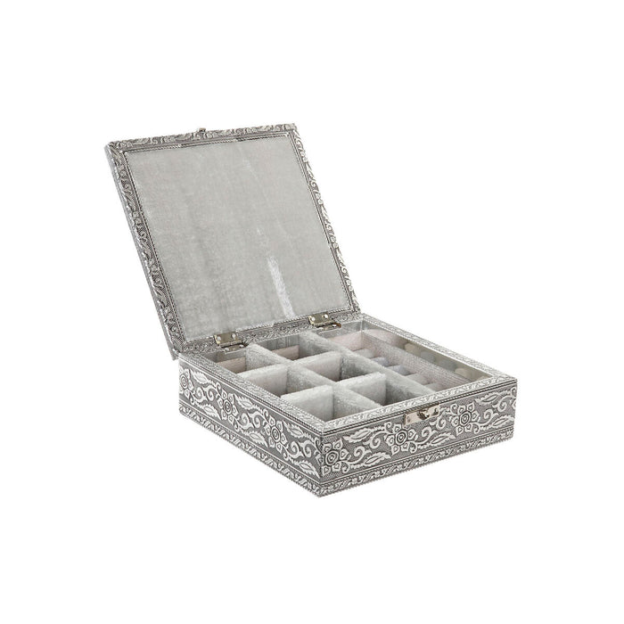 Caja-Joyero Home ESPRIT Plateado Natural Madera Aluminio 18 x 18 x 6 cm