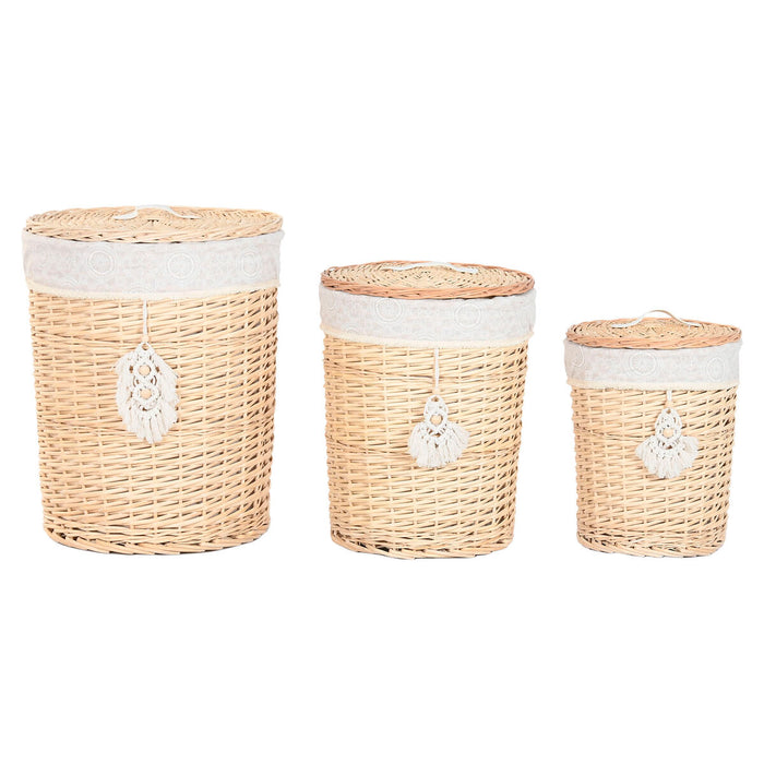 Cesto para la Ropa Sucia Home ESPRIT Natural Mimbre Boho 45 x 45 x 55 cm 3 Piezas