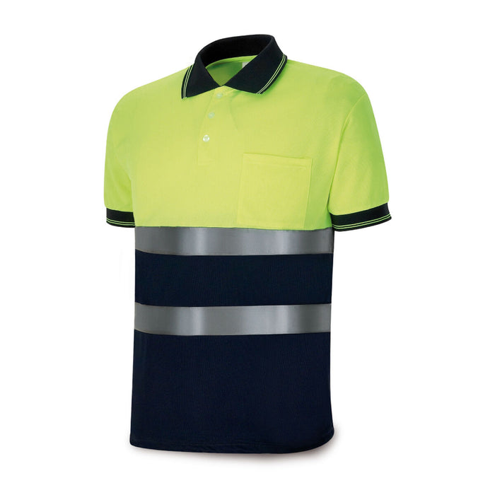 Short Sleeve Polo Shirt Yellow Navy Blue High visibility