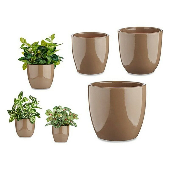 Set de Macetas Ibergarden CAZORLA-7006 CAZORLA-7006 Marrón Taupé Arcilla 22,5 x 19 x 22,5 cm
