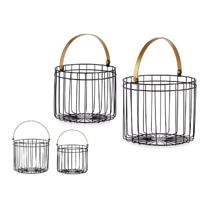 Basket set Gift Decor Black Golden Metal Cylindrical
