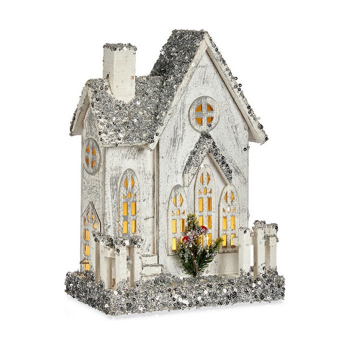 Figura Decorativa Krist+ Blanco Gris Purpurina Casa Navidad 24,5 x 32 x 12 cm Luz LED