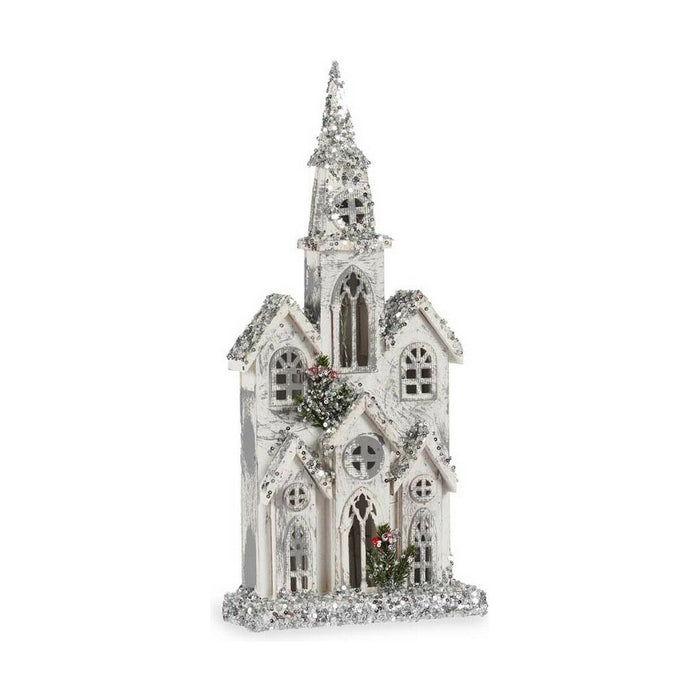 Figura Decorativa Krist+ Blanco Gris Purpurina Casa Navidad 25,5 x 56,5 x 9,5 cm Luz LED