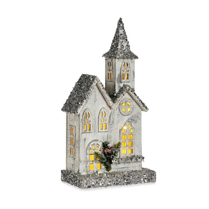 Figura Decorativa Krist+ Blanco Gris Purpurina Casa Navidad 22 x 45 x 11 cm Luz LED