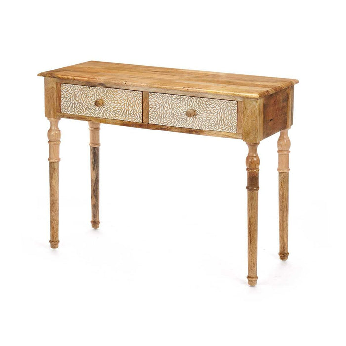 Ingresso con 2 Cassetti Bianco Marrone Legno di mango 98 x 77 x 42 cm Fogli