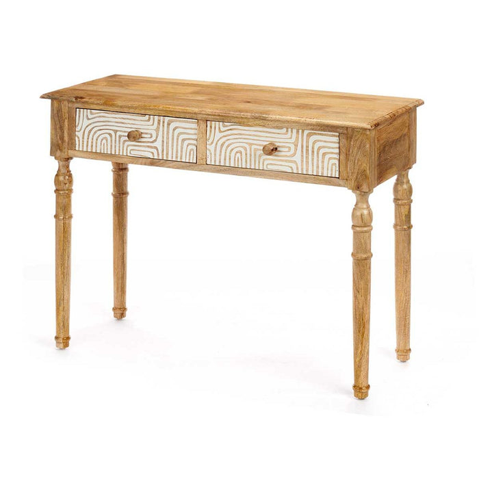 Ingresso con 2 Cassetti Bianco Marrone Legno di mango 98 x 77 x 42 cm Curva